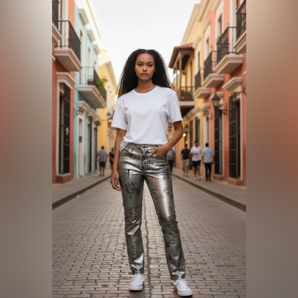 ELITE METALLIC JEANS, size 7/8c cotton /spandex, new with tags